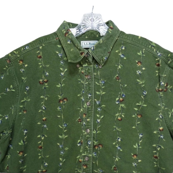 VTG Rare L.L. Bean Chamois Cloth Button Down Shirt Floral Cotton Women’s Size XS - Picture 4 of 5